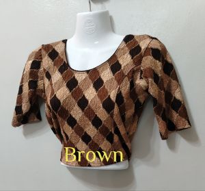 2XL to 3XL (Bust 36-42) Readymade Stretchable Saree Blouse diamond pattern short sleeves and fitted design.