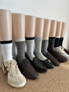 Autumn Winter Color Block Long Tube Socks Womens Mid-Calf Double Ribbed Cotton Socks No Bone Mella Stack Socks
