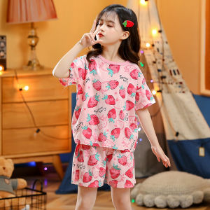 Summer Kids Pajamas Short-Sleeved Suit 100% Pure Cotton Thin Baby Girl Cotton Homewear Girls Half Sleeve