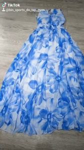 Đầm maxi hoa xanh cổ yếm voan lót có mút đi biển du lịch chụp hình sống ảo Bin Sports MA033