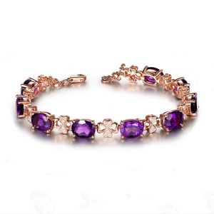 Luxurious Natural Amethyst Bracelet 18K Gold Embedded Zircon Colorful Gemstone Silver Jewelry Fashionable Ethnic Style Accessory