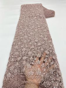 OLEVO | African Lace Fabric 2026 French 3D Flower Red Sequins Embroidery Beads Tulle 5 Yards High Quality for Party Dress AT3045-A1