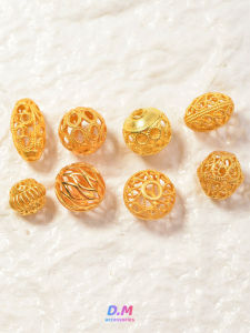 Pure Silver Gold Plated Hollow Flower Wire Inlaid Lantern Beads Spacer Beads round Beads Bracelet Necklace DIY Accessories