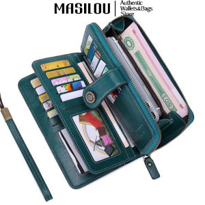 New Retro Long Purse Vintage Solid Color Oil Wax Hollowed Out Wallet Multifunction Large Capacity Mobile Phone Bag For Women