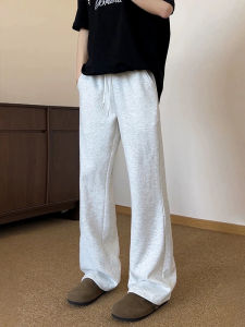 กางเกงวอร์มทรงตรงชายฤดูใบไม้ร่วง American Style กางเกงขายาวทรงตรงรุ่ยร่างกายสีขาวเทา CleanFit กางเกงวอร์มลำลอง