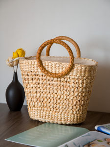 Handcrafted Straw Weaving Womens Bag 2023 New Style Large Capacity Fashionable Versatile Retro Handbag for Vacation Travel