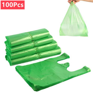 100Pcs 3Sizes Green Vest Plastic Bag Carry Out Gift Bag Retail Supermarket Grocery Shopping Plastic Bag with Handle for Garbage