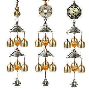 Vintage Metal Brass Bell Wind Chimes Pure Brass Bell Pendant Home Decoration Shop Doorbell Door Decoration 2 Layers 6 Bells