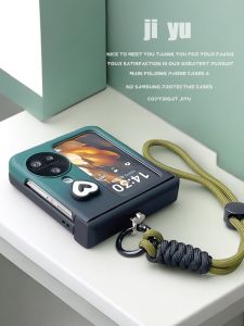 Full Cover Hinge Flip Phone Case for Oppo Find N3 Flip Huawei Pocket 2 Foldable Korean Style Fashion Heart Gradient Chain Accessory