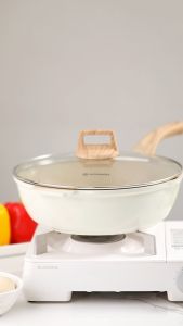 Ecowin Cookware Non Stick Deep Wok 24/26/28/30/32CM Ceramic Frying Pan with Lid Suitable for All Induction Cookers Gas Pan (Free Gift Wooden Spatula) Kitchen Items