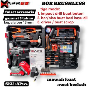 APR raja bor cordless type AP17+ 88v 13mm gen 4 brushless mesin bor baterai drill impact keyless chuck auto lock metal beton besi kayu sekrup baja ringan