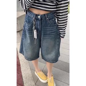 High Waist Wide Leg Jeans Shorts Womens Summer plus Size Conceal Hip Loose Fit Slimming Five-Quarter Pants Casual Style