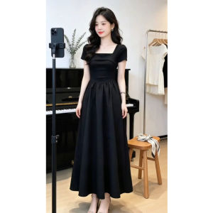 Y6Y | Đầm Dài Phong Cách Audrey Đen Cổ Vuông Giảm Cân