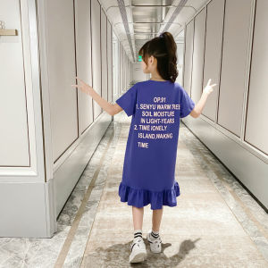 Pure Cotton Summer Dress for Girls Fashionable Sporty Pleated Skirt College Style Casual Attire for Children Aged 5-14