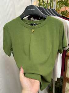 Fashionable Slim Fit Womens Short Sleeve T-Shirt with Tape Detailing and Ruffles Summer Style Round Neck Work Clothing
