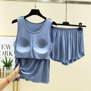 Modal Sleepwear with Chest Pad Summer Thin No Bra Vest Shorts Casual Can Be Worn outside Home Clothes Set for Women