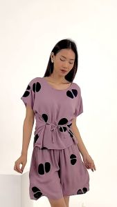 Setelan Pendek Wanita Motif Coffee Bean Baju Tidur Wanita Dewasa Bahan Rayon Premium