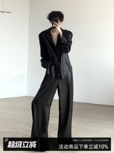 Autumn Mountain Wind High-End Black Texture Silk Ice Silk Sleepwear Shirt Mens Home Clothes Set Youth Trendy Long Sleeve Cuba Collar