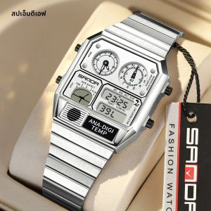 SANDA 3192 ขายร้อน LED Electronic Square Mens Youth Casual Multi-function เครื่องวัดอุณหภูมินาฬิกาจับเวลา Chronograph นาฬิกาผู้ชาย