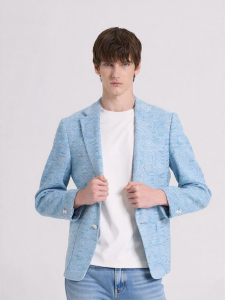 New Autumn and Winter Light Blue Tweed Business Casual Mens Suit Jacket