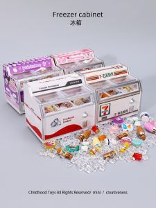 Miniature Simulation Childrens Ice Cream Freezer Beverage Refrigerator Dollhouse Scene Model Decoration Toy for Kids Playhouse