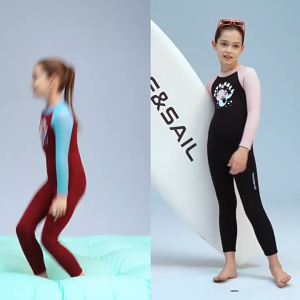 ชุดว่ายน้ำเด็กหญิง เก็บอุณหภูมิ 2.5MM GS-Tม่วง-ดำ ยาว