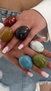 Ingemark | Ingemark Y2K Boho Resin Multicolored Irregular Big Finger Rings for Women Trend Simple Knuckle Rings Aesthetic Party New Jewelry