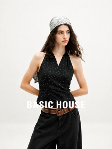 Basic House | Polka Dot Halter Neck Vest Design Fashion Slim Waist V-Neck Top