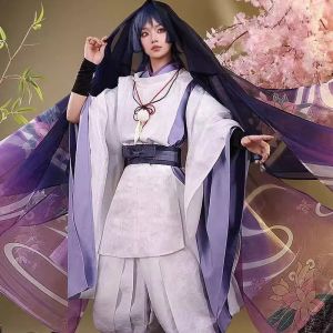 Anime Genshin Impact Wanderer Cosplay Costume White Ballader Kimono Shawl Full Sets Kunikuzushi Halloween Game Character Role Playing Costumes
