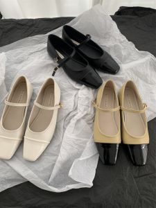ROYAL ANNAS Vintage French Style Flat Shoes for Women Mary Jane Loafers with Color Block Heels and Soles Superfine Fiber Material