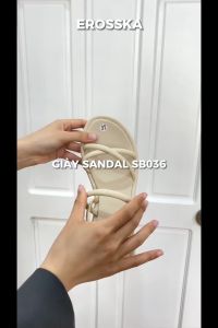 Erosska - Sandal nữ đế xuồng phối dây quai ngang dây mảnh cao 7cm màu nâu - SB036