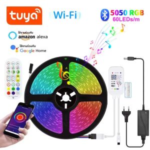 ไฟแถบ LED RGB 5 เมตร 300 ดวง สำหรับตกแต่งผนังห้อง ไฟเทป LED อัจฉริยะ 220V ไฟแถบ LED แบบยืดหยุ่น 12V ไฟริบบิ้น LED รองรับ Alexa