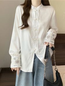 AIYITI | Plus Size Chinese Style Embroidered Long Sleeve Shirt 1pc