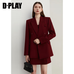 D-PLAY | Bordeaux Red Simple Womens Spring Suit Jacket