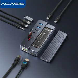 Acasis 10-in-1 Docking Station&M.2 NVMe Enclosure with HDMI 4K60Hz 100W PD 1Gbps RJ45 USB-A Ports for MacBook Pro/Air Windows PC