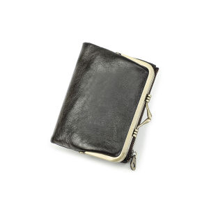 หนังแท้ผู้หญิงกระเป๋าสตางค์กรอบโลหะขนาดเล็กกระเป๋าสุภาพสตรีกลอนและซิปกระเป๋าเหรียญผู้ถือบัตรเครดิต RFID กระเป๋าสตางค์