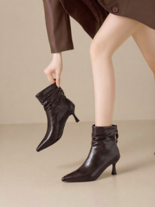 Josiny | Black Slim Heel Ankle Boots High Heels Pointed Toe Shoes