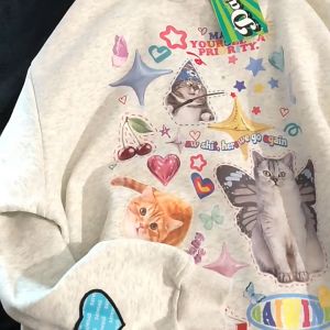 Winter New Gentle Style Round Neck Sweater funny cute cat Pentagram printed Casual Versatile Student Pullover Top