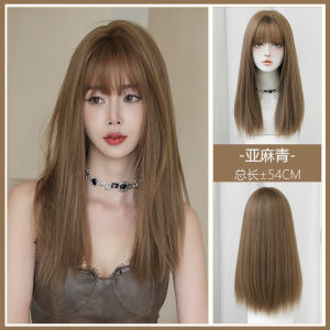 ผมปลอมสไตล์เกาหลียาวตรงปานกลางธรรมชาติสำหรับผู้หญิง ทรงผมยาวคลุมไหล่ ทรงผมหน้าแบน เหมาะสำหรับผู้หญิงวัยกลางคน