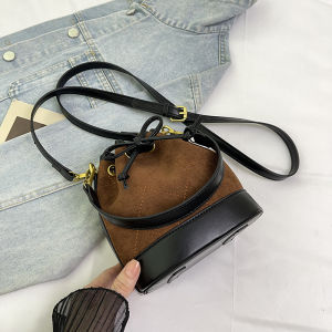 Suede Bucket Bag Womens Luxury Design Crossbody Bag Casual Simple Style Soft Leather Shoulder Bag for Young Women
