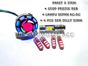 PAKET 3IN1 Lampu LED Depan H6 AC DC + 4 Pcs Sein Jelly Diam + Lampu Stop Rem Projie Bulat Rainbow