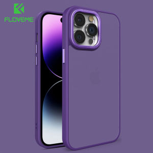 FLOVEME Luxury Skin Feel Matte Clear Phone Case For iphone 15 14 13 12 11 Pro Max 15 14 Plus Plating Camera Lens Frame Transparent Drop Resistant Hard PC Shockproof Back Cover For iphone X XR XS Max