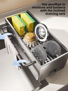 B&W | Multi-Function Kitchen Sink Organizer with Towel Holder and Dish Soap Dispenser