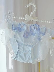 กางเกงในสตรีปักลายโบว์ใหญ่สไตล์ญี่ปุ่นสีฟ้าล้วนเอวต่ำกางเกงในสาวหวานเซ็กซี่ใหม่