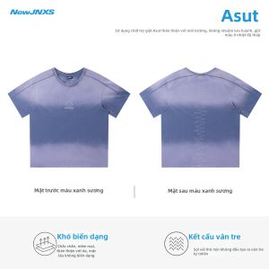 JNXS | Áo Thun Tay Ngắn Cổ Tròn Viền Không May Thêu Màu Tương Phản Chuyển Sắc Đã Giặt