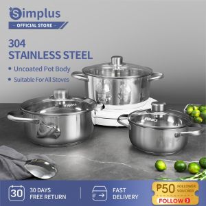 Simplus 24cm diameter Kitchen Stainless Steel Soup Pot Saucepan with Lid Thicken Botton