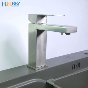 Vòi chậu lavabo rửa mặt nóng lạnh inox 304 mờ Hobby home decor VRM6