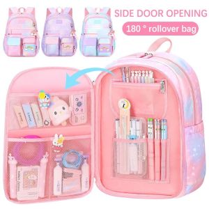 Kids Girls Rainbow Schoolbags Side Door Cute Backpack Large Multi-pocket Primary School Bag for Kids Grade 1-3 MY353