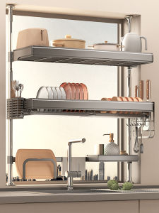 Adjustable Kitchen Sink Dish Drainer Rack Modern Simple Style Metal Countertop Storage Shelf for Bowl Plate Utensil Organization