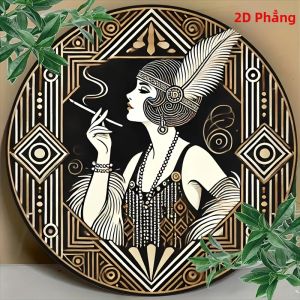CIFbuy | Tranh Treo Tường Kim Loại Tròn 8 Inch Phong Cách Gatsby Thập Niên 1920 Thiết Kế Lông Vũ Nhạc Jazz Cổ Điển Trang Trí Nhà Quán Bar Quán Cà Phê